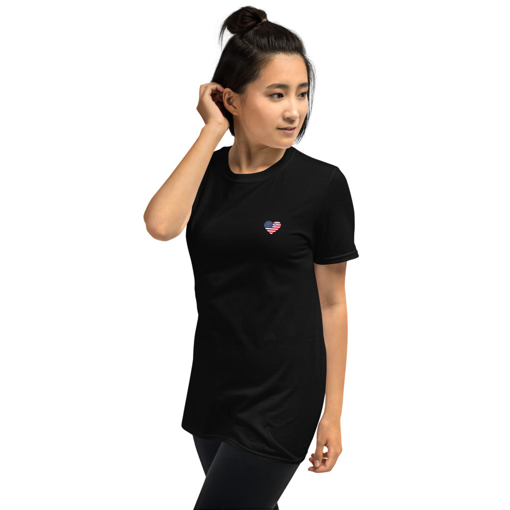 Women's Heart T-Shirt Red, White, Blue wording